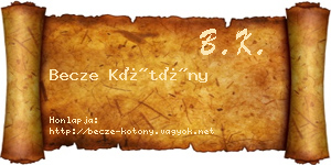 Becze Kötöny névjegykártya
